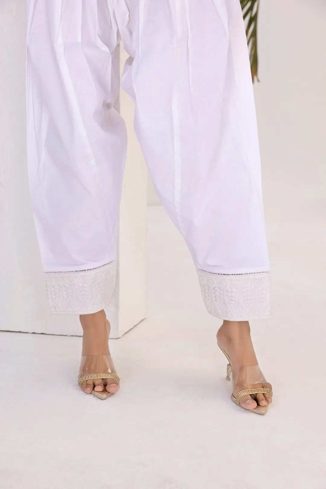 White Embroidered Trouser