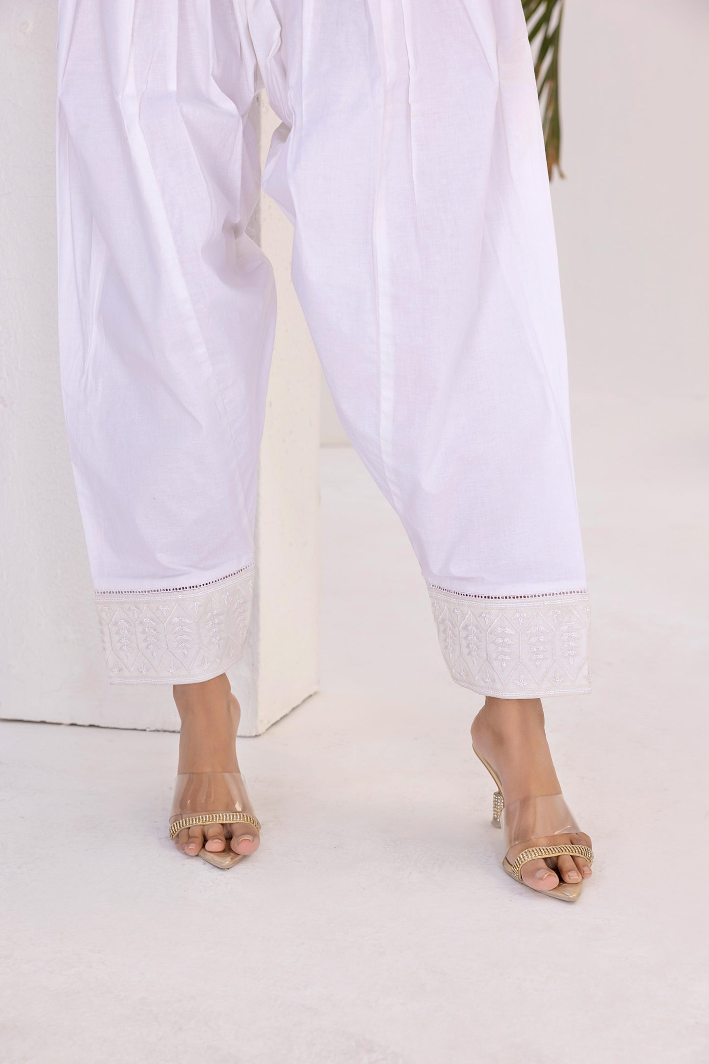 White Embroidered Trouser