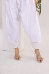 White Embroidered Trouser
