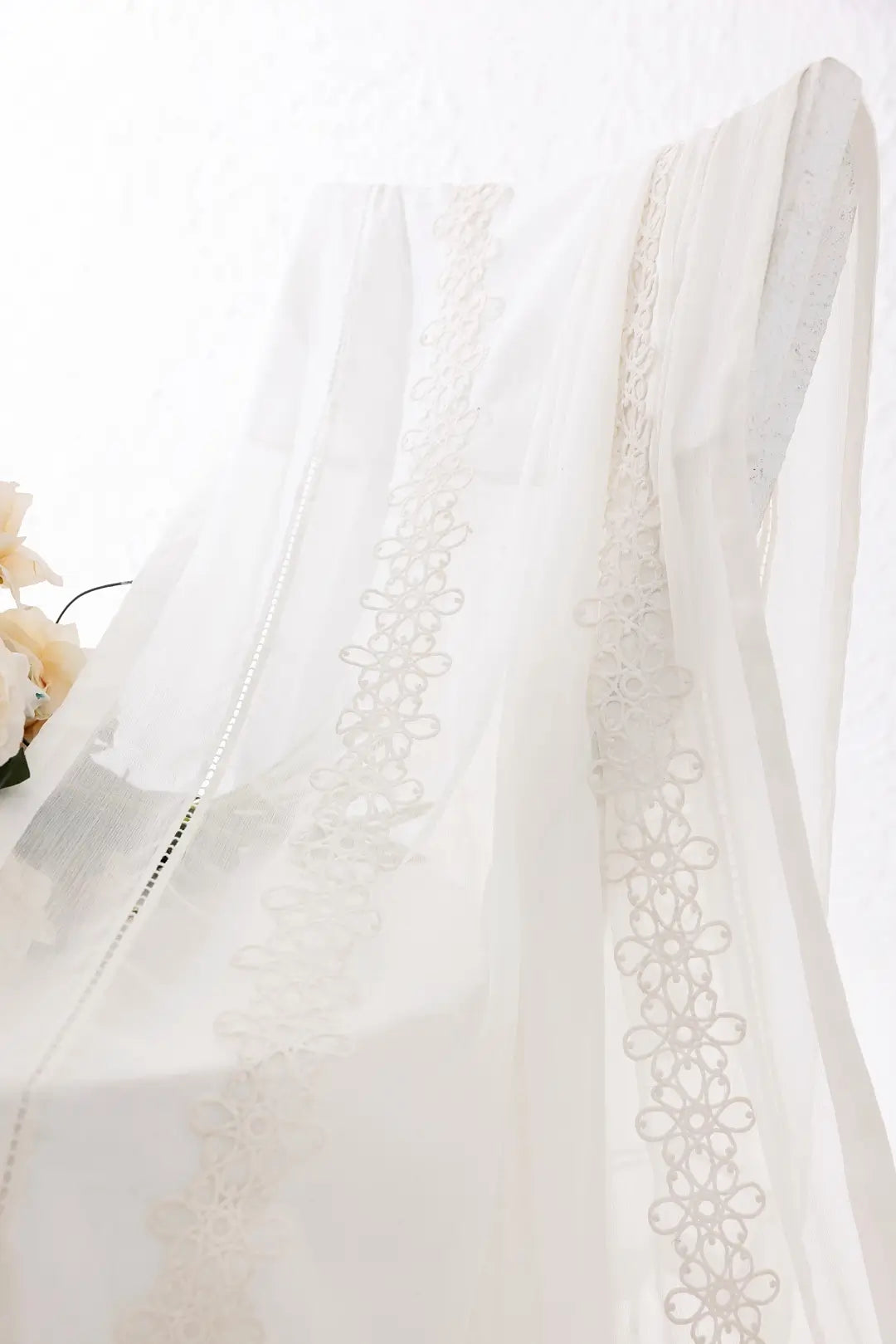 White embroidered lace dupatta