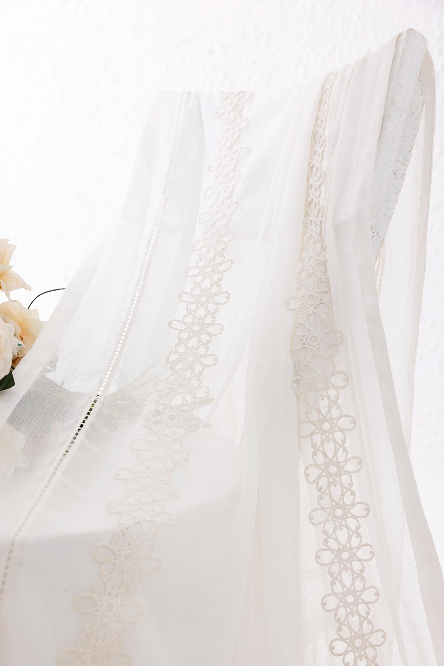 White embroidered lace dupatta