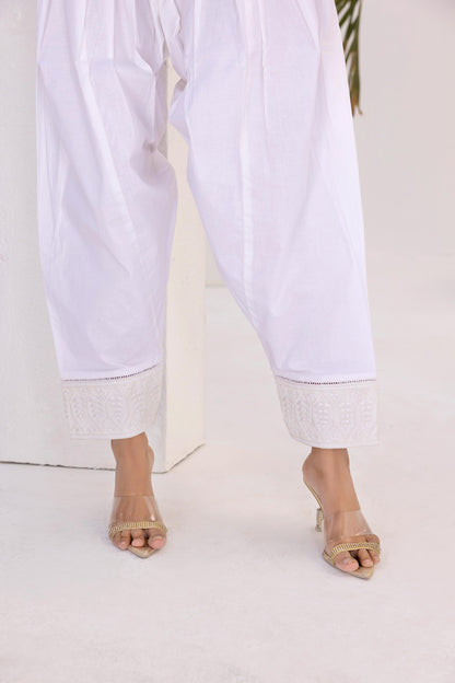 White Embroidered Trouser
