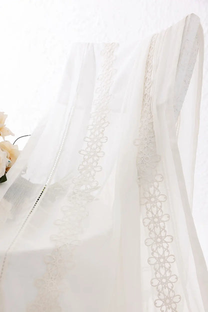 White embroidered lace dupatta