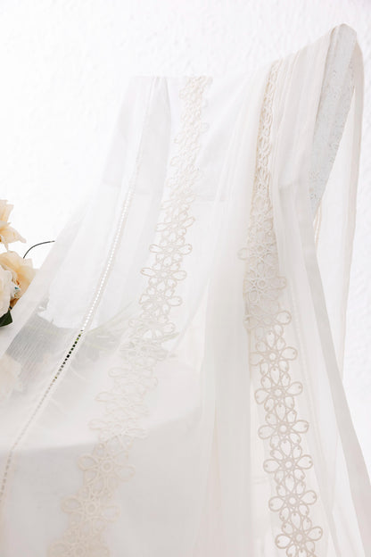 White embroidered lace dupatta