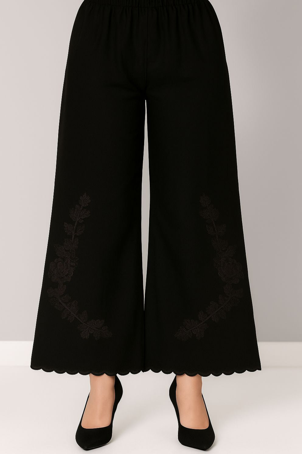 Black Boot Cut  Embroidery Pants