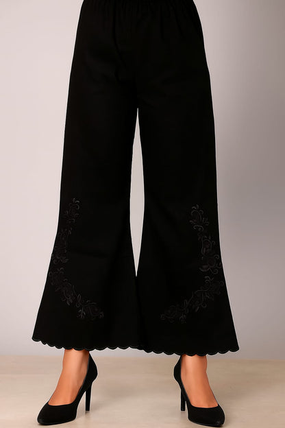 Black Boot Cut  Embroidery Pants